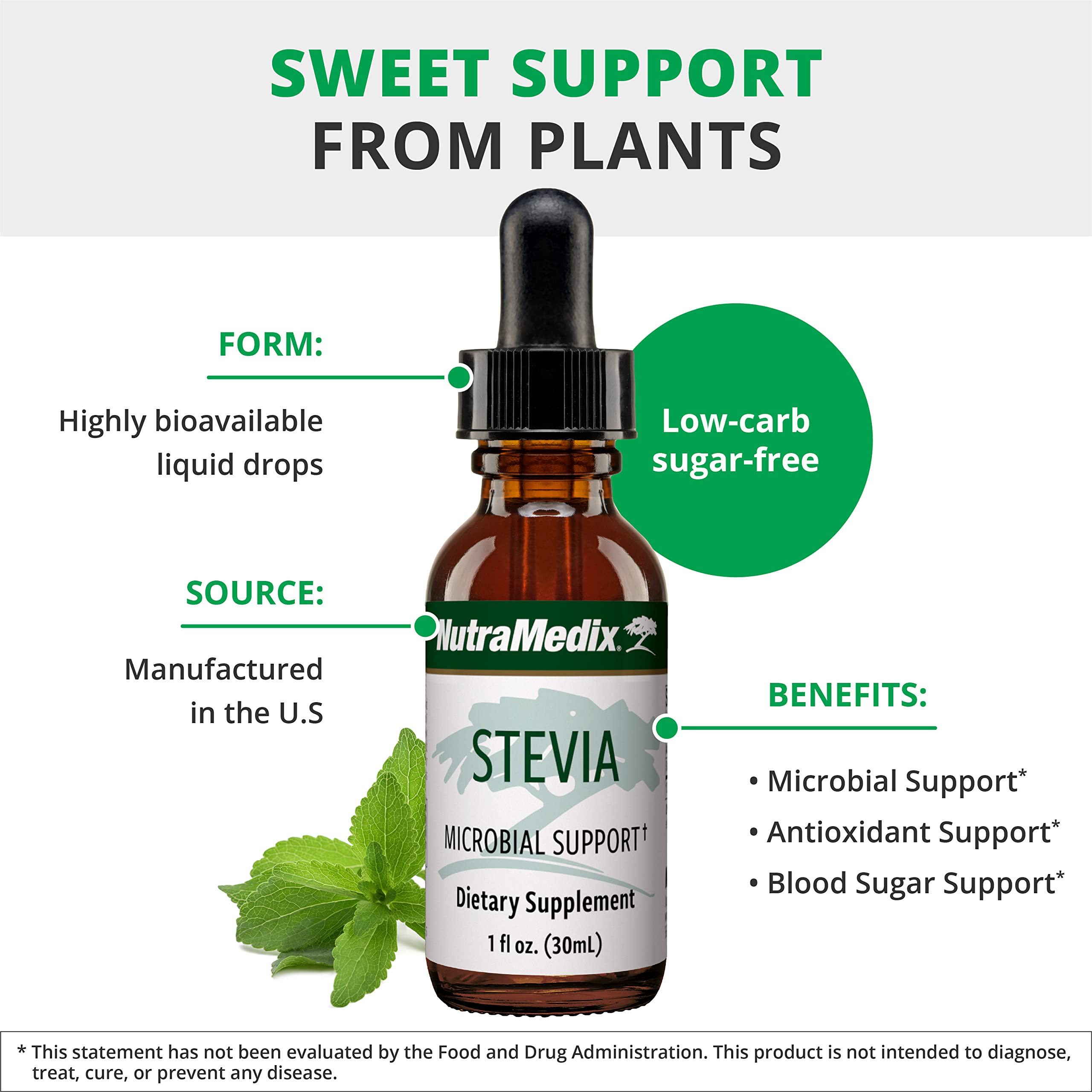 NutraMedix stevia gotas mezclándose en agua, logrando dulzura uniforme y sin grumos