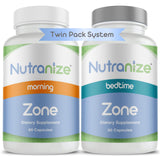 Nutranize frasco frontal mostrando sistema twin-pack y beneficio de simplicidad