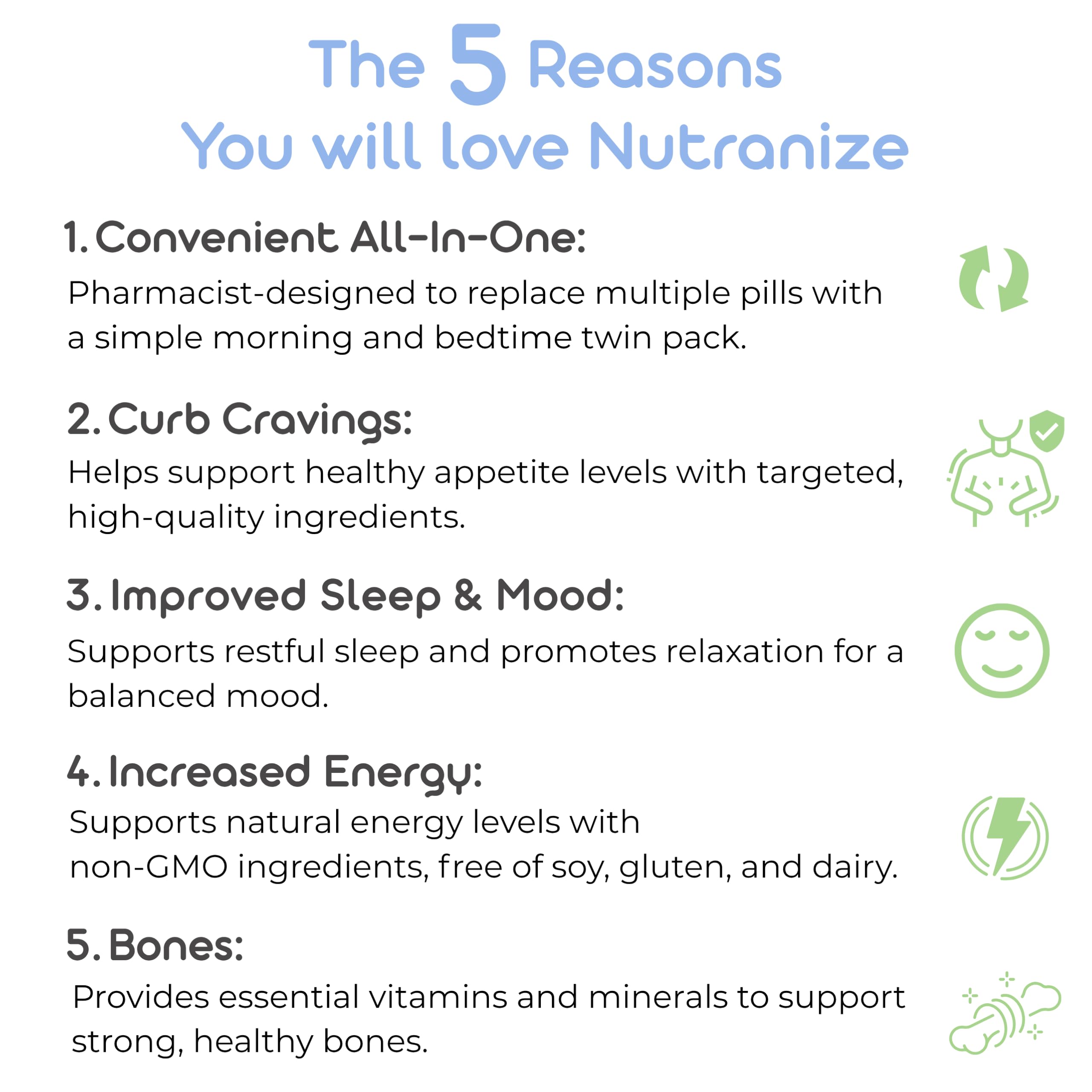 Nutranize frasco matutino primer plano mostrando fórmulas energéticas sin cafeína
