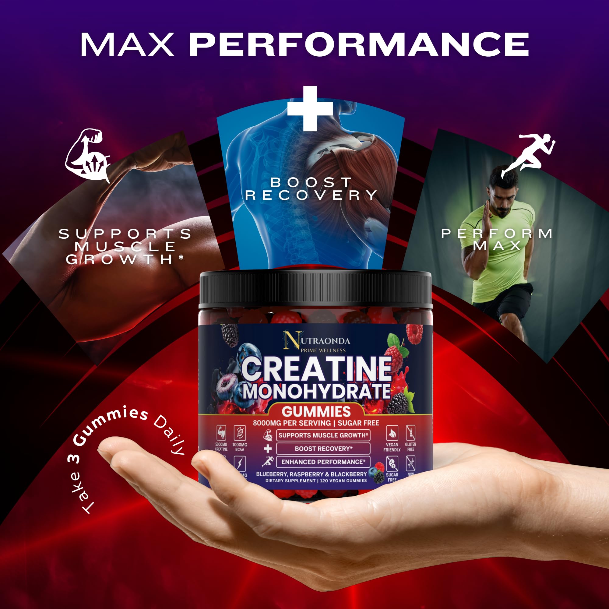 NUTRAONDA deportista sosteniendo gominolas antes de entrenar, energía práctica