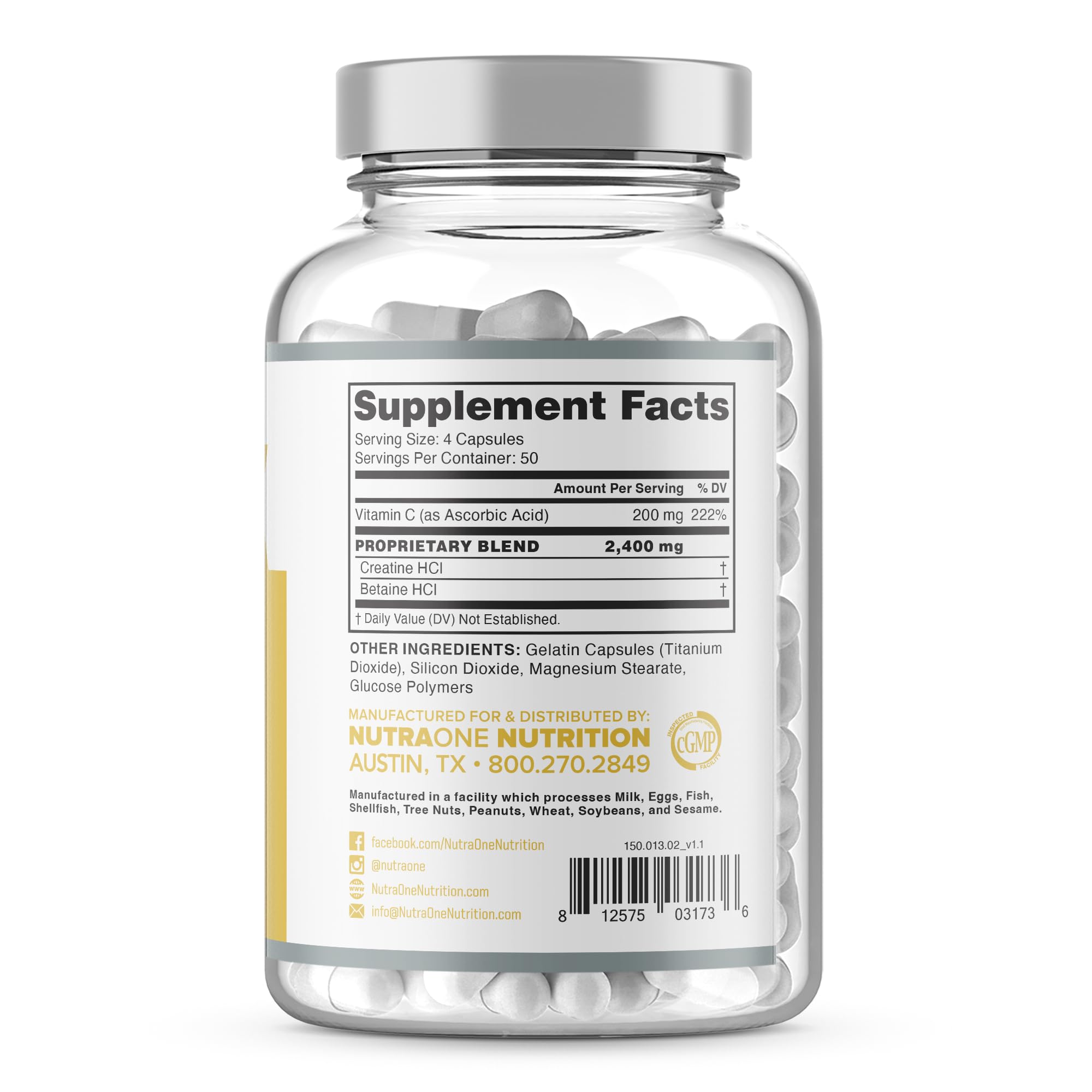 NutraOne CNSix vista cercana de cápsulas indicando pureza y calidad