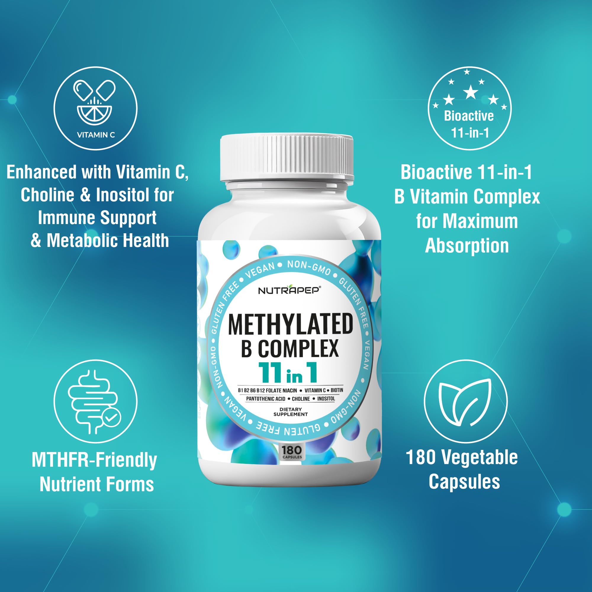 NutraPep cápsulas dispersas que ilustran dosis diaria y cantidad