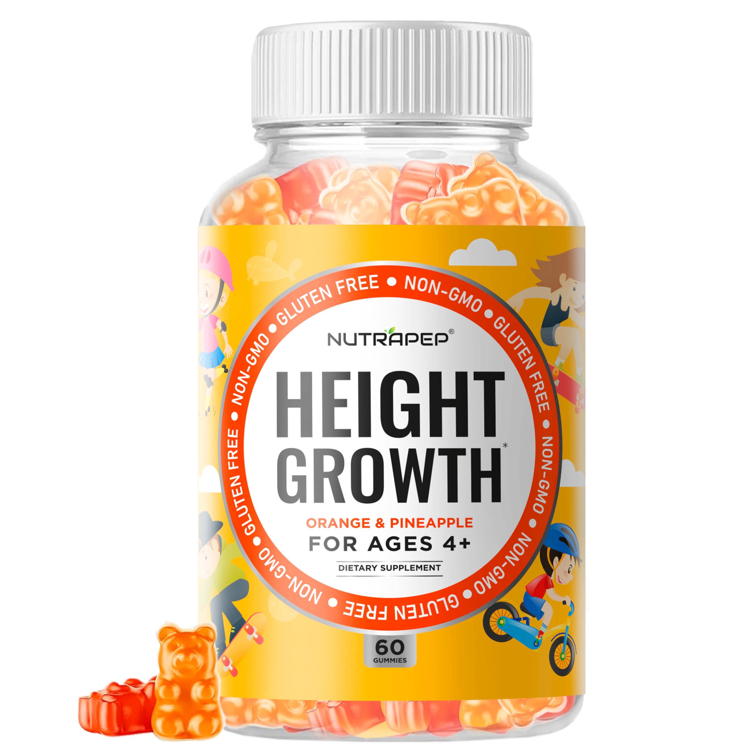 NutraPep envase frontal que muestra fórmula para crecimiento y sabor piña naranja