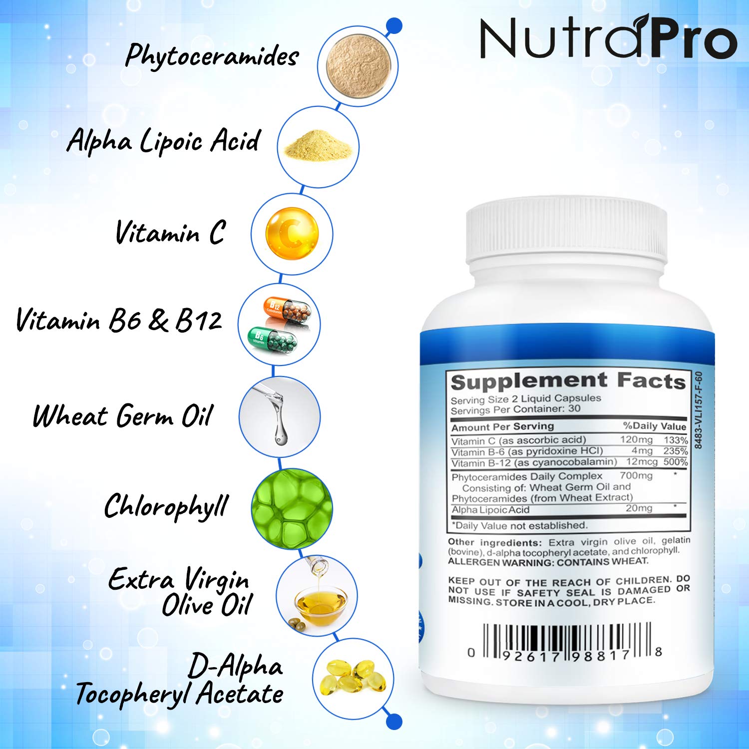 NutraPro ingredientes clave fito-ceramidas y ácido alfa-lipoico visibles