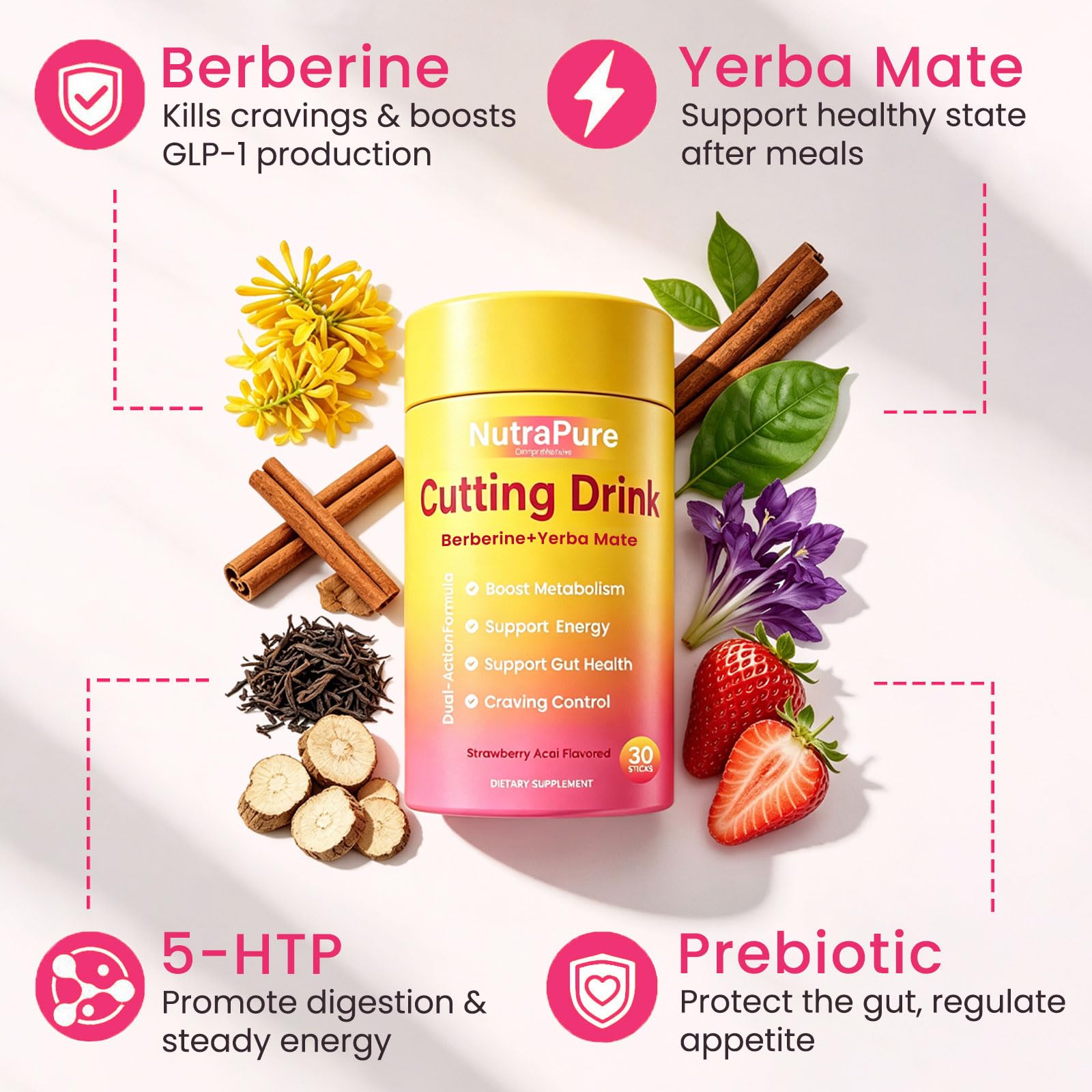 Polvo en primer plano de NutraPure Comprehensive mostrando textura y mezcla fina