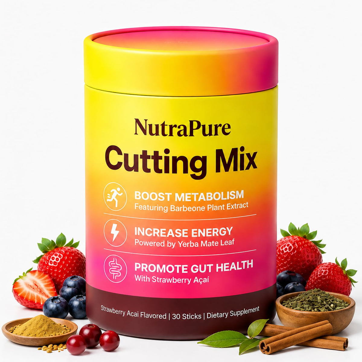 NutraPure Health empaque frontal mostrando 30 sticks y ventaja portátil