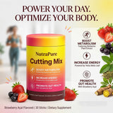 NutraPure Health vaso con mezcla fresa açaí lista y refrescante