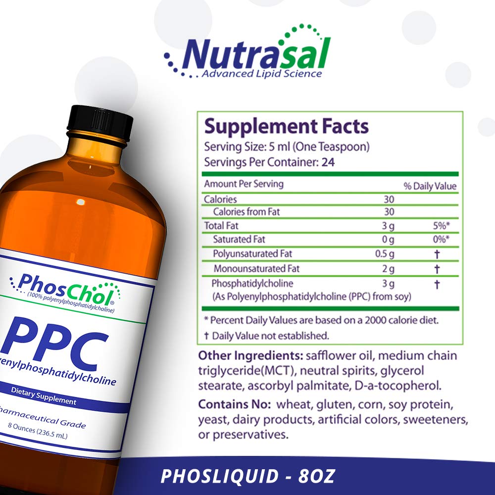 Detalle de la textura del líquido Nutrasal PhosChol destacando pureza