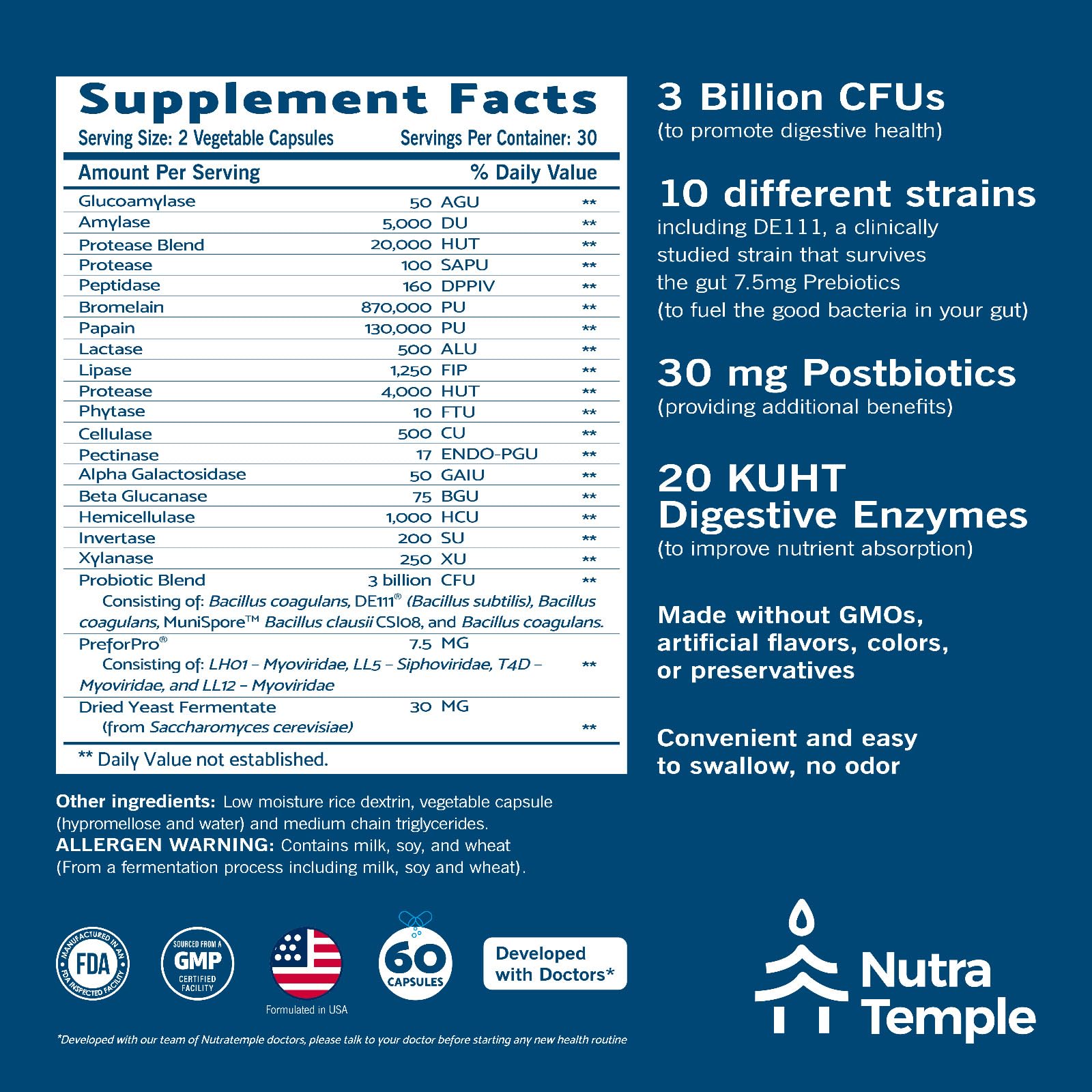 NUTRATEMPLE cápsula vegetal tamaño y textura fácil de tragar