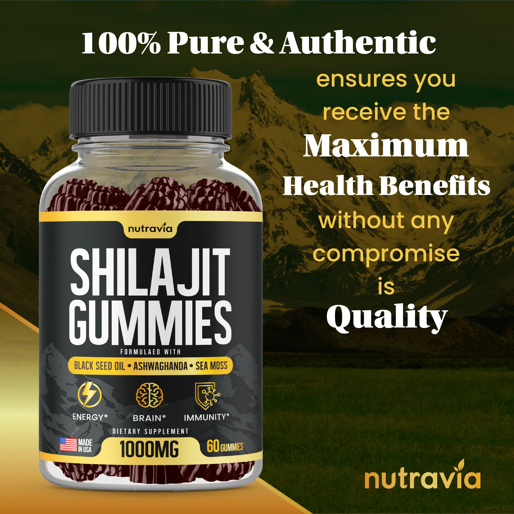 Nutravia 60 gomitas junto a objeto de escala para visualizar cantidad
