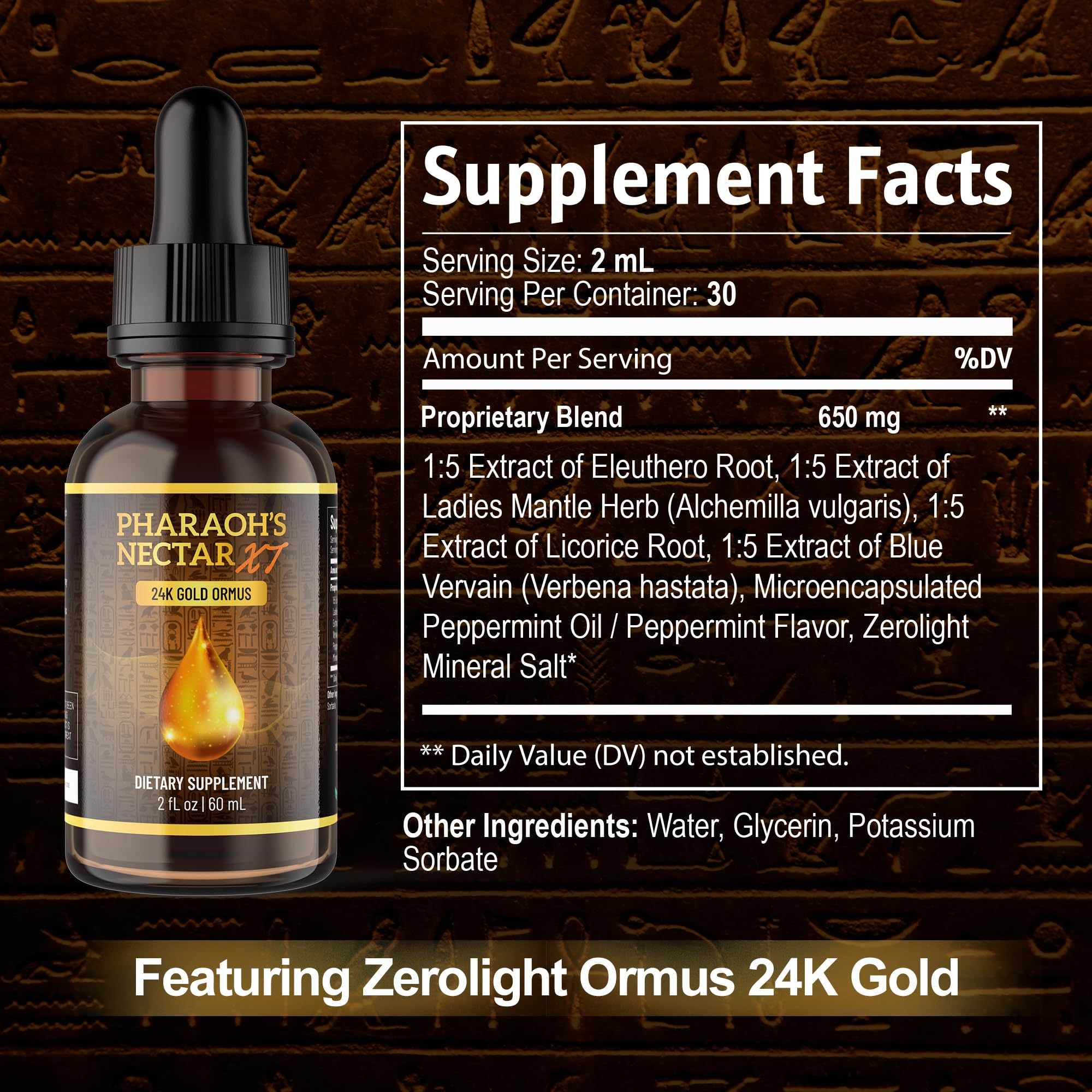 Nutraville Pharaoh's Nectar XT detalle de la etiqueta con información de pureza y lotes