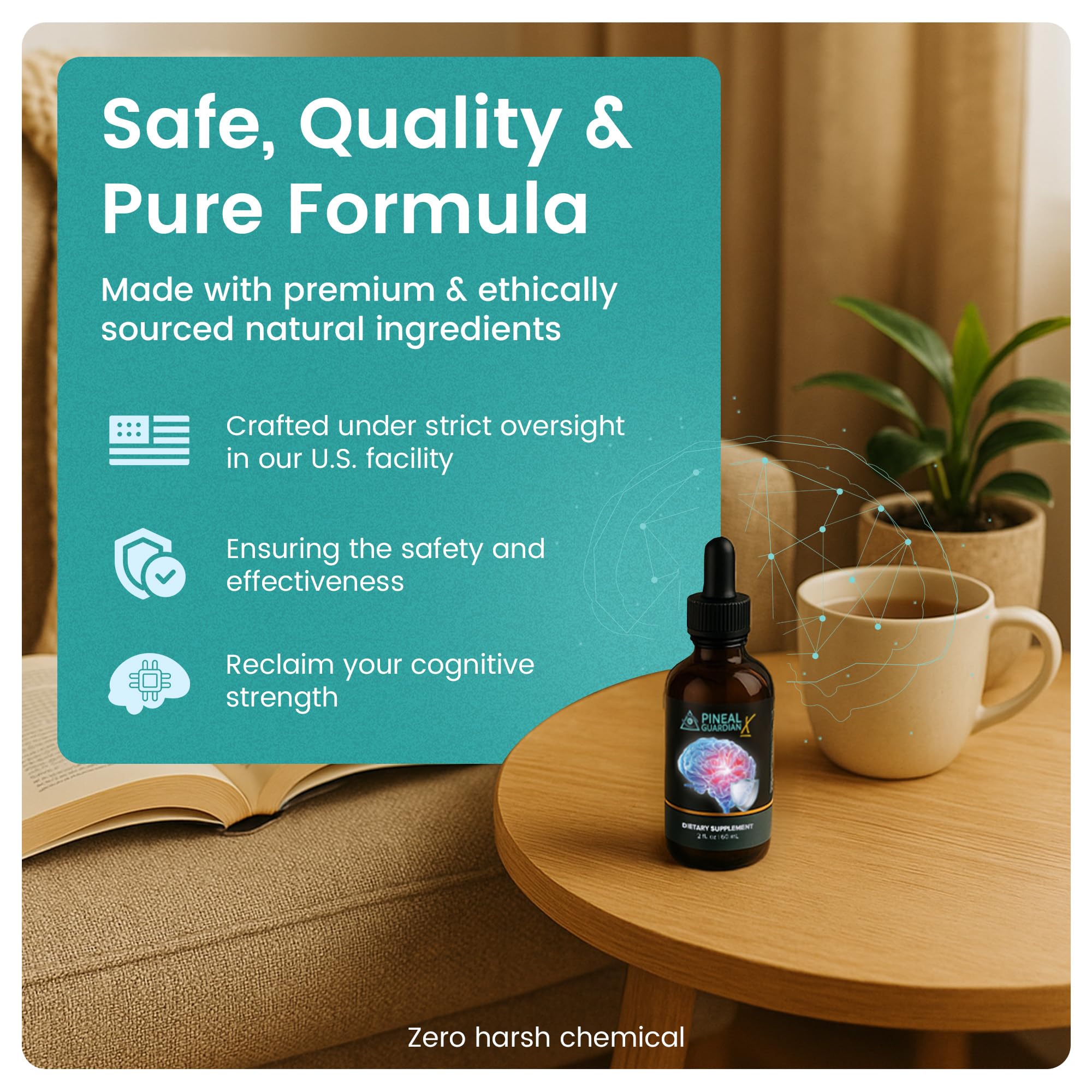 Nutraville Pineal Guardian X etiqueta con información de ingredientes y seguridad