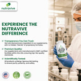 Nutravive caja abierta con frasco y cápsulas mostrando contenido