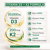 NutraVora etiqueta nutricional clara con 10,000 IU D3 y 200 mcg K2