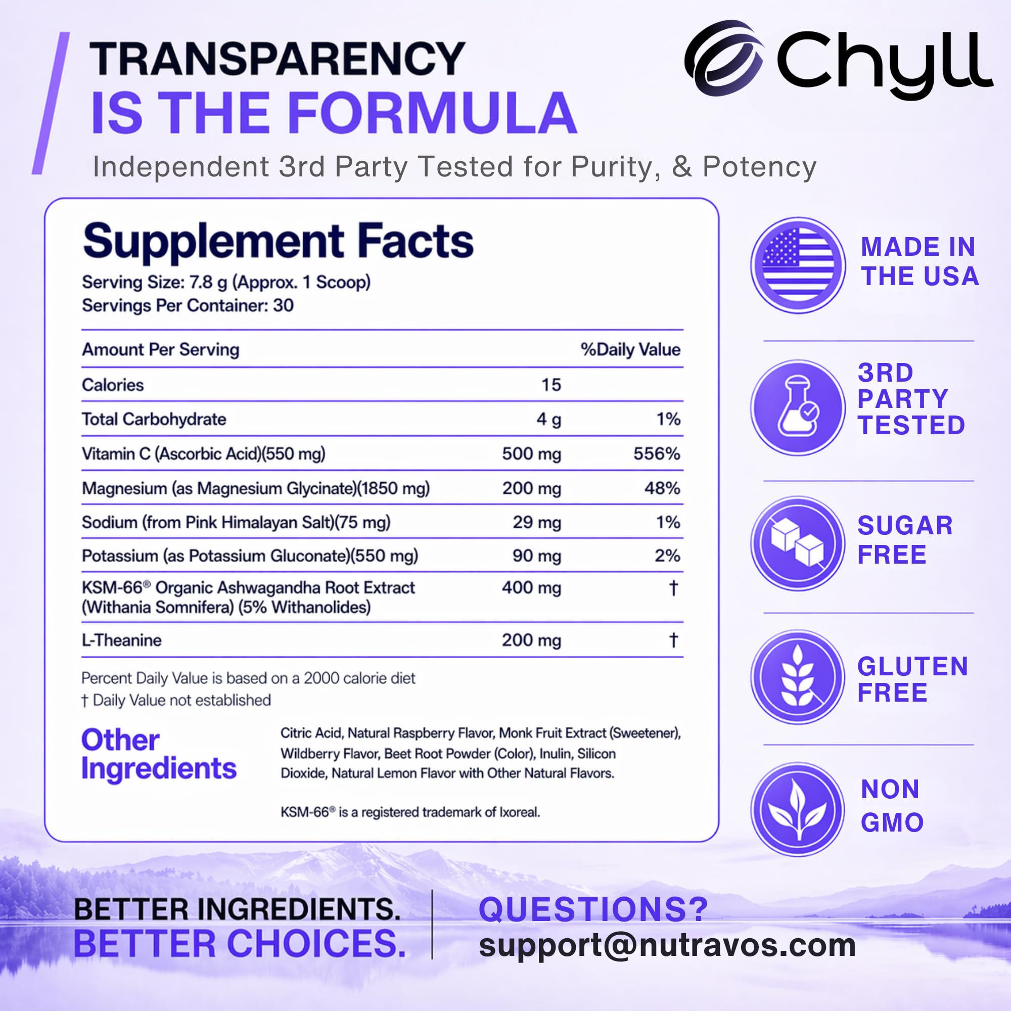 NutraVōs Chyll botella junto a un objeto para comparar tamaño real