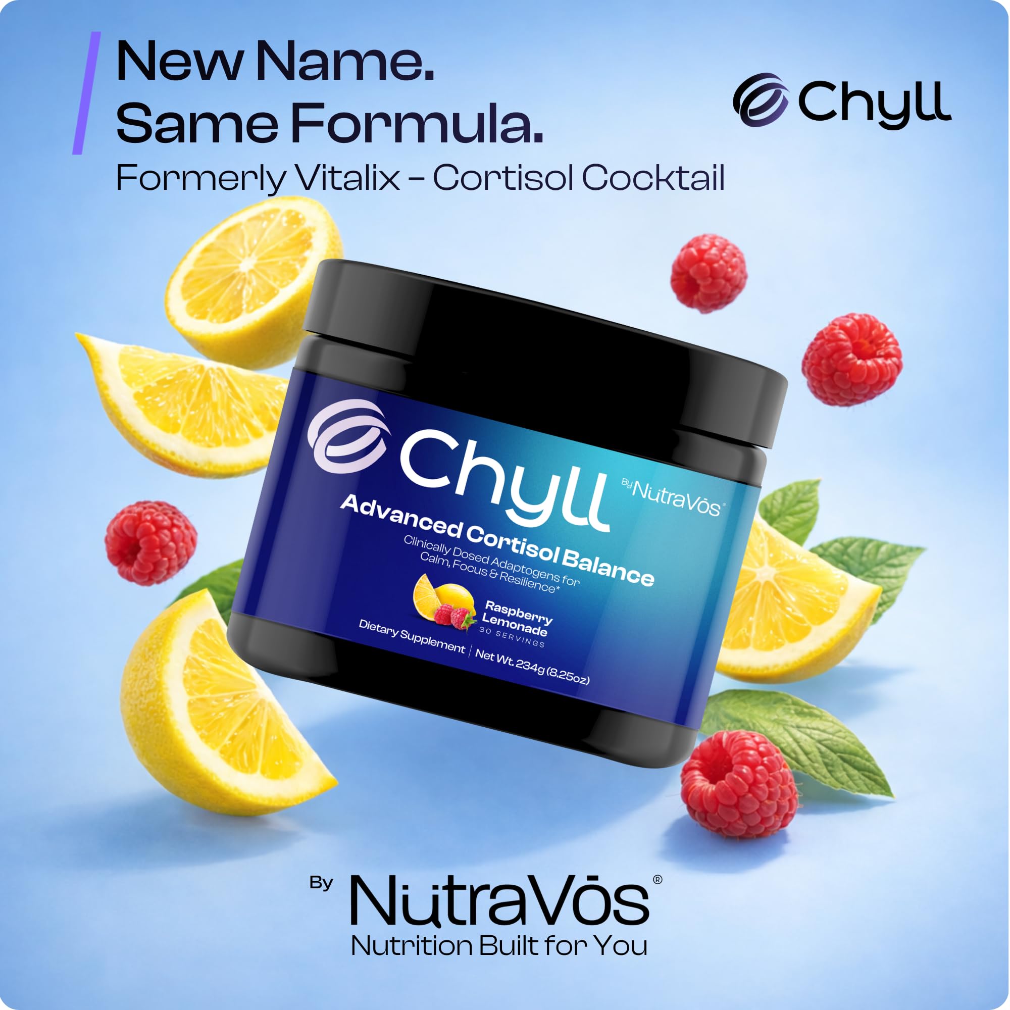 NutraVōs Chyll polvo textura en primer plano que facilita disolución rápida
