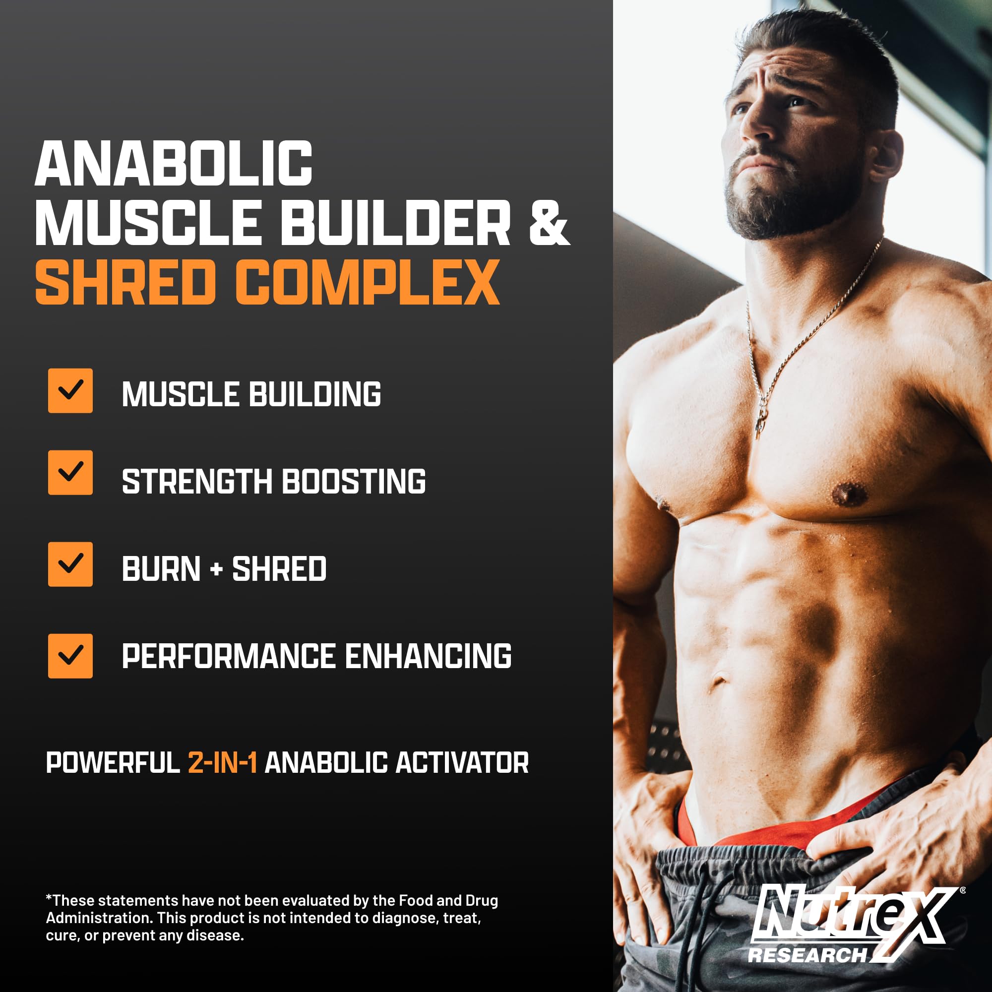 Nutrex Research etiqueta detalle de Anabol Ripped mostrando ingredientes y beneficios transparentes