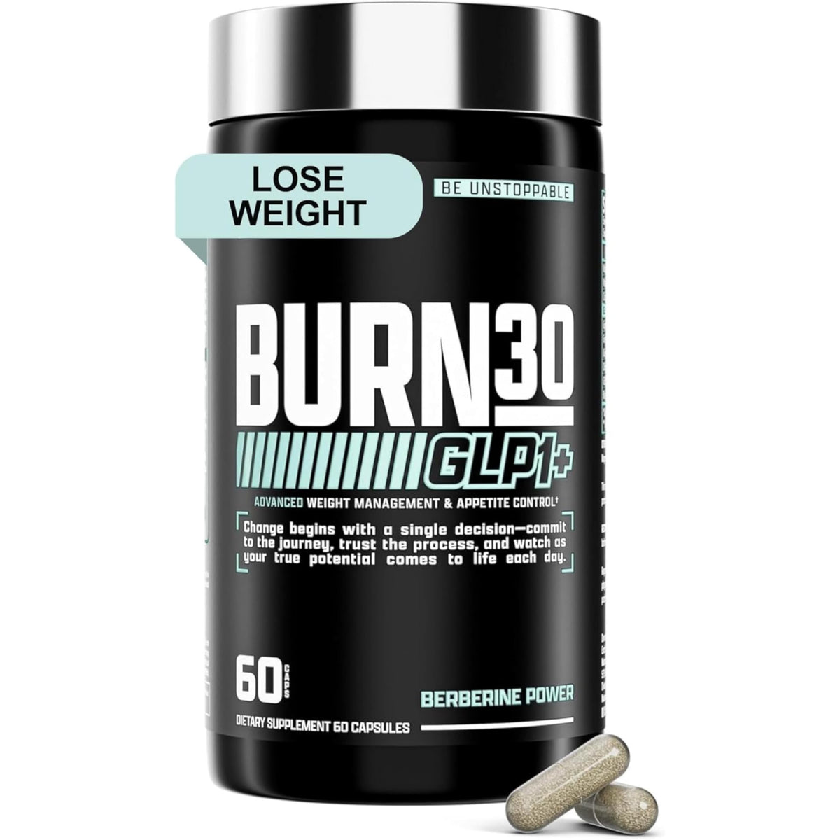 Nutrex Research BURN30 frontal del envase mostrando diseño y beneficio de control del apetito