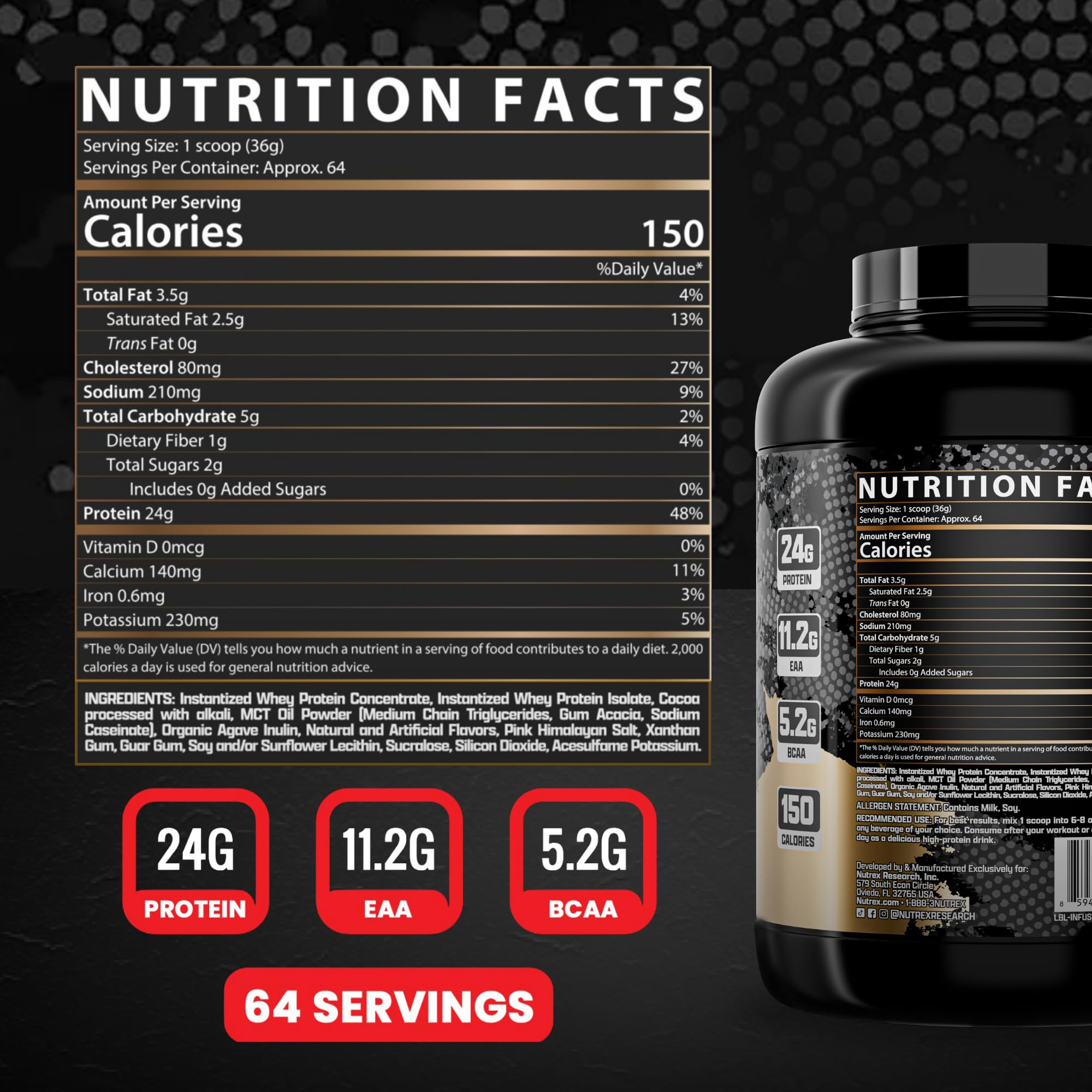Nutrex Research textura fina del polvo chocolate whey que facilita mezcla y sabor cremoso