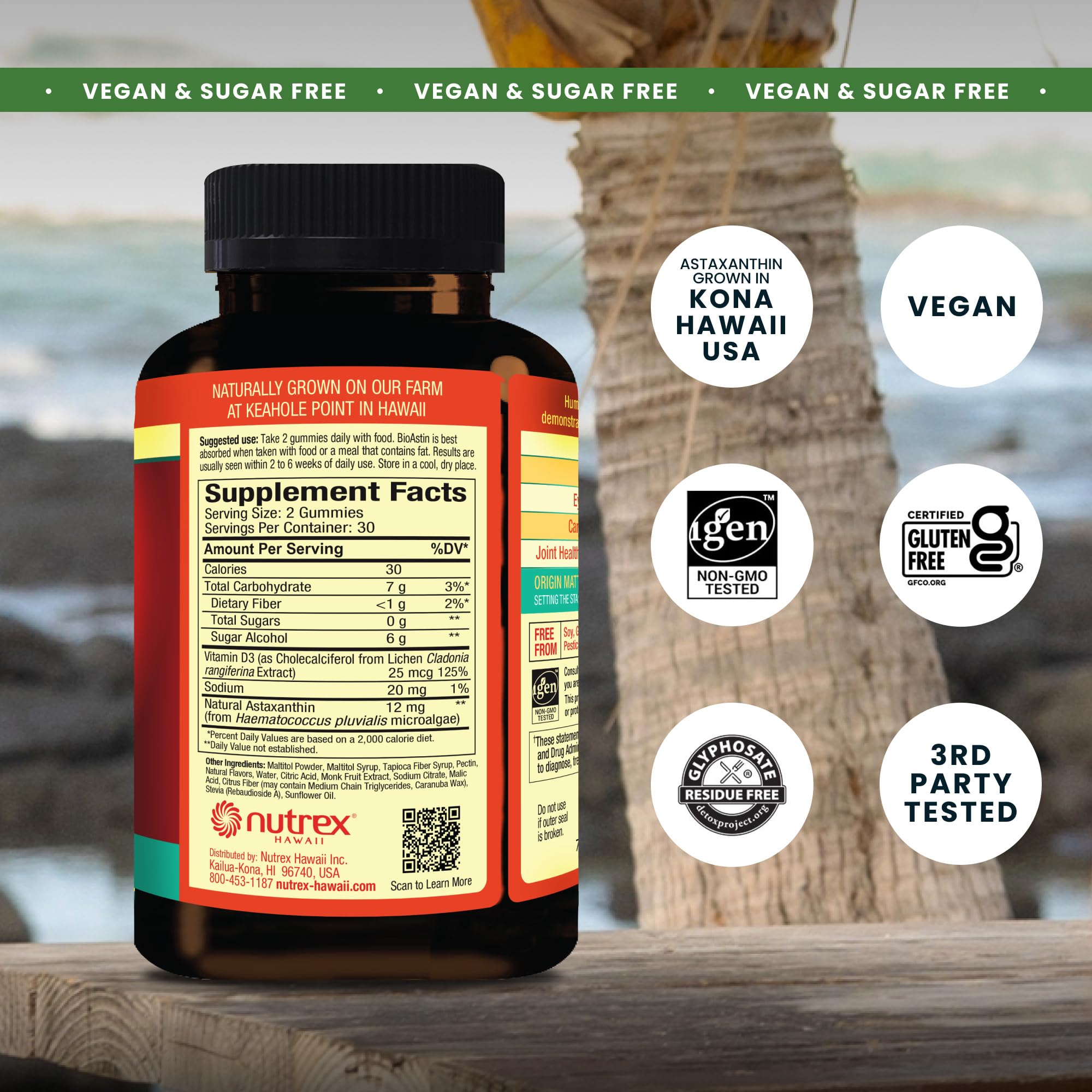 Nutrex Hawaii BioAstin close-up de textura de gomita mostrando consistencia y calidad