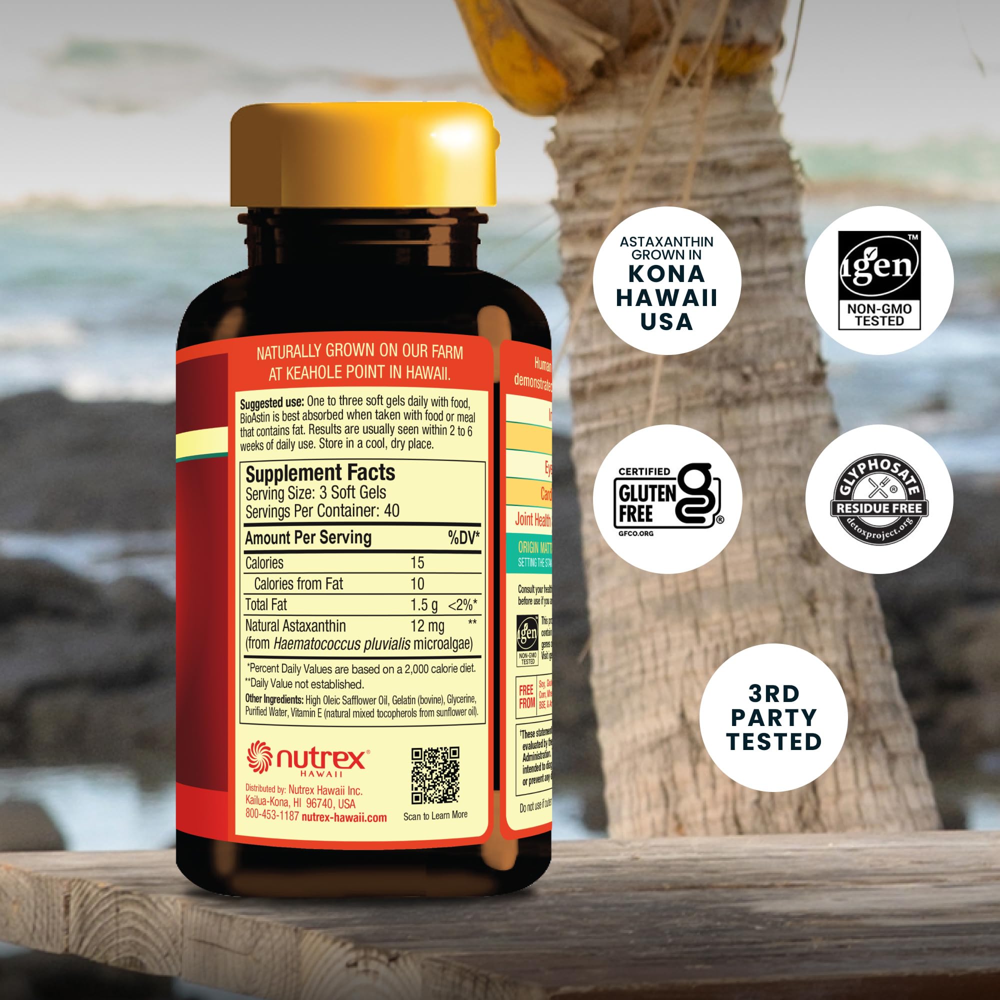 Nutrex Hawaii primer plano de softgel mostrando textura y fácil de tragar