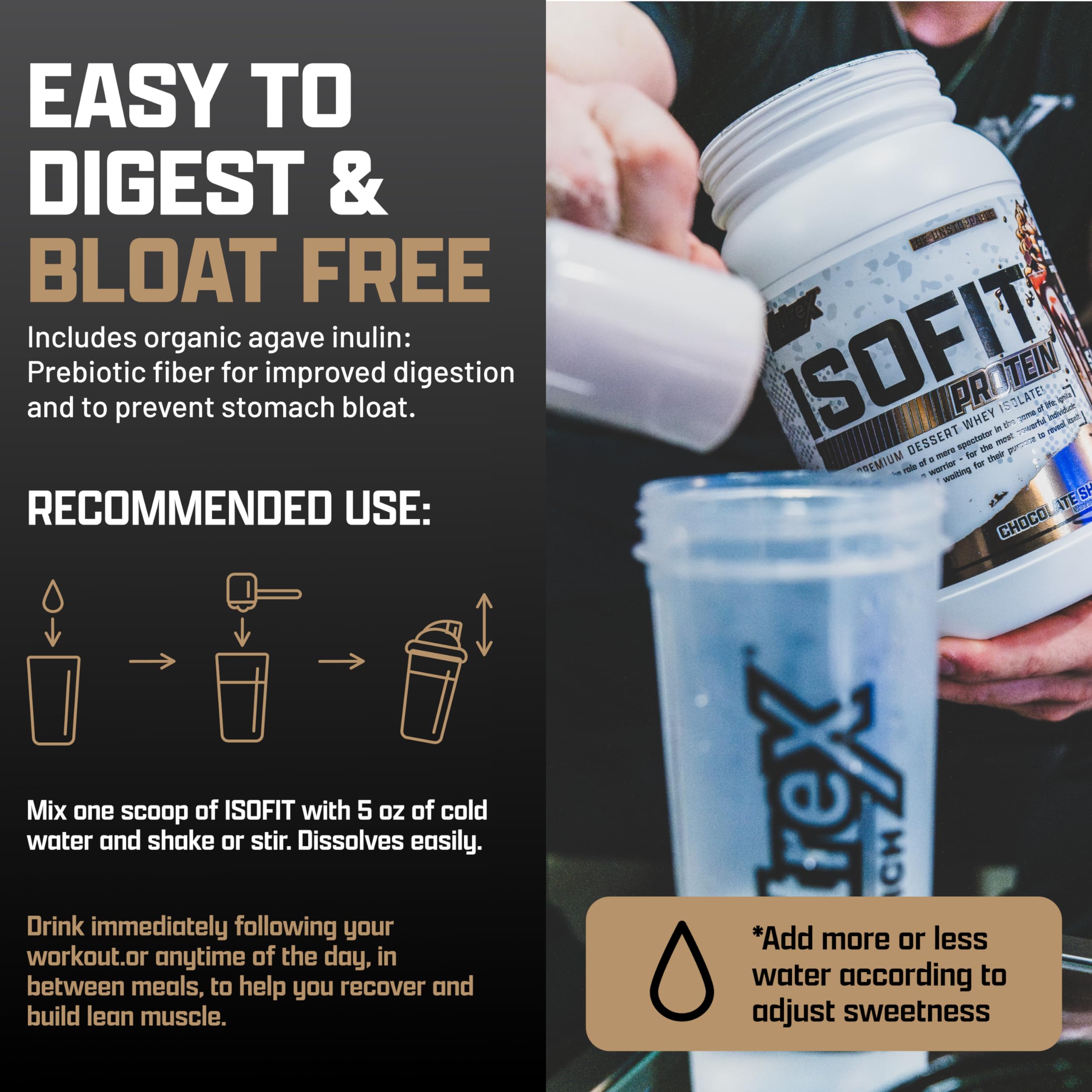 Nutrex Research etiqueta nutricional de IsoFit destacando 25 g proteína
