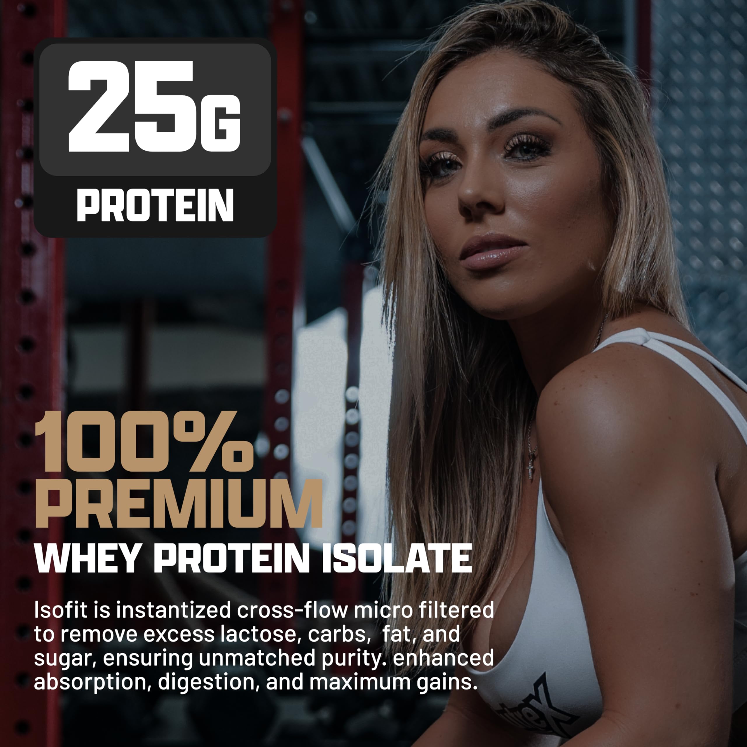 Nutrex Research vaso con batido IsoFit chocolate listo para consumo rápido