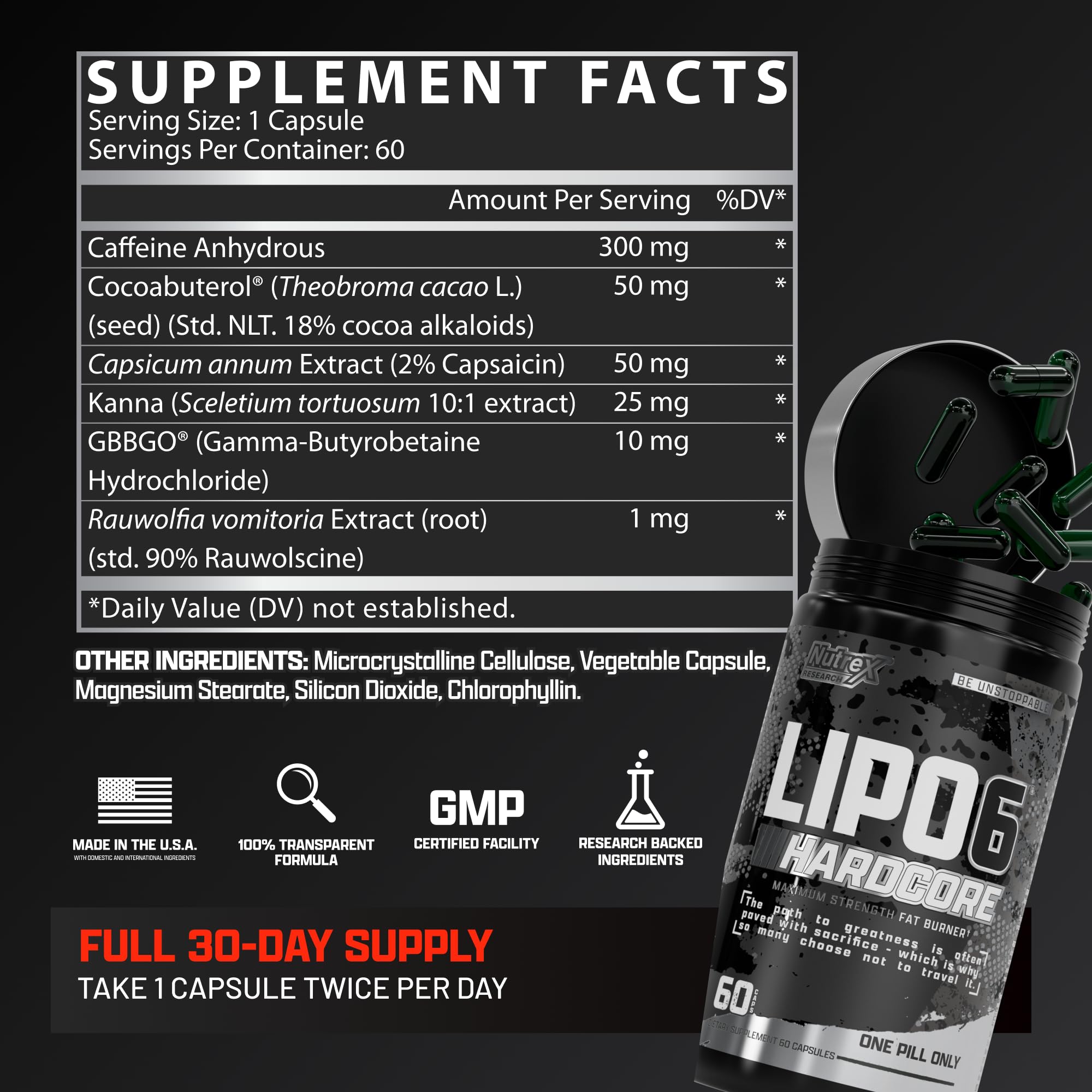 Nutrex Research lipo-6 primer plano de la superficie de la cápsula, calidad visible