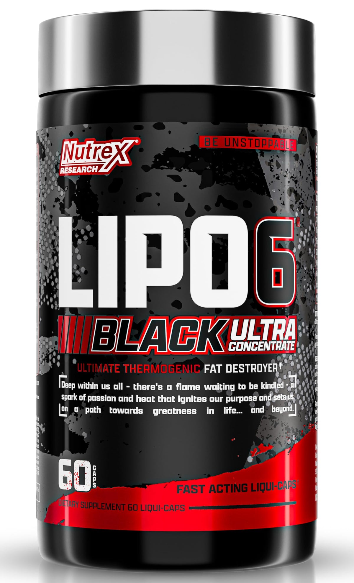 Nutrex Lipo-6 Black frente del empaque mostrando diseño y beneficio termogénico