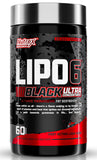 Nutrex Lipo-6 Black frente del empaque mostrando diseño y beneficio termogénico