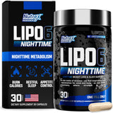 Nutrex Lipo-6 Black Nighttime frasco frontal mostrando presentación y beneficio quemagrasa