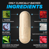 Nutrex Lipo-6 ingredientes clave dispuestos para evidenciar apoyo metabólico nocturno