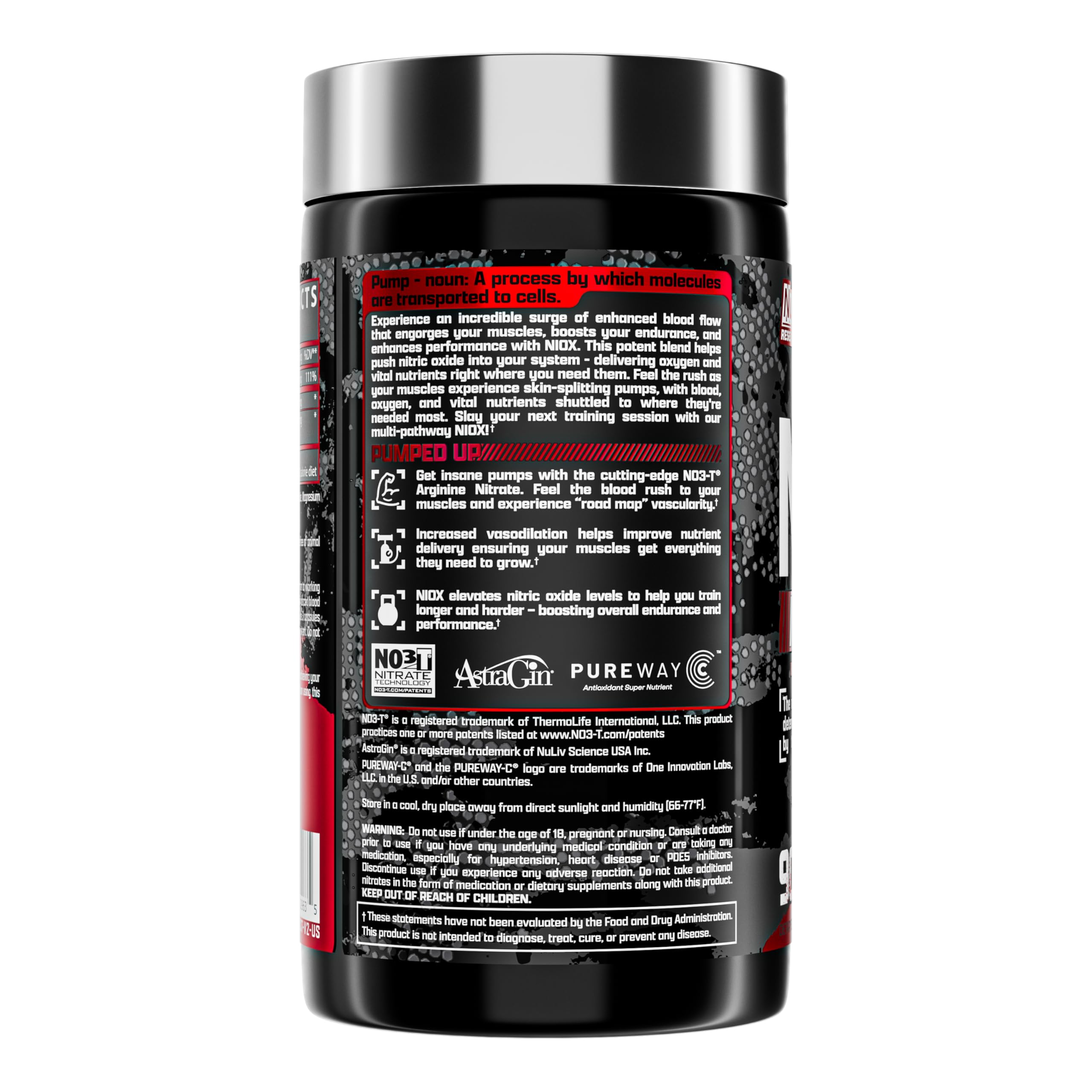 Nutrex Research NIOX cápsula en primer plano, detalle y calidad visual