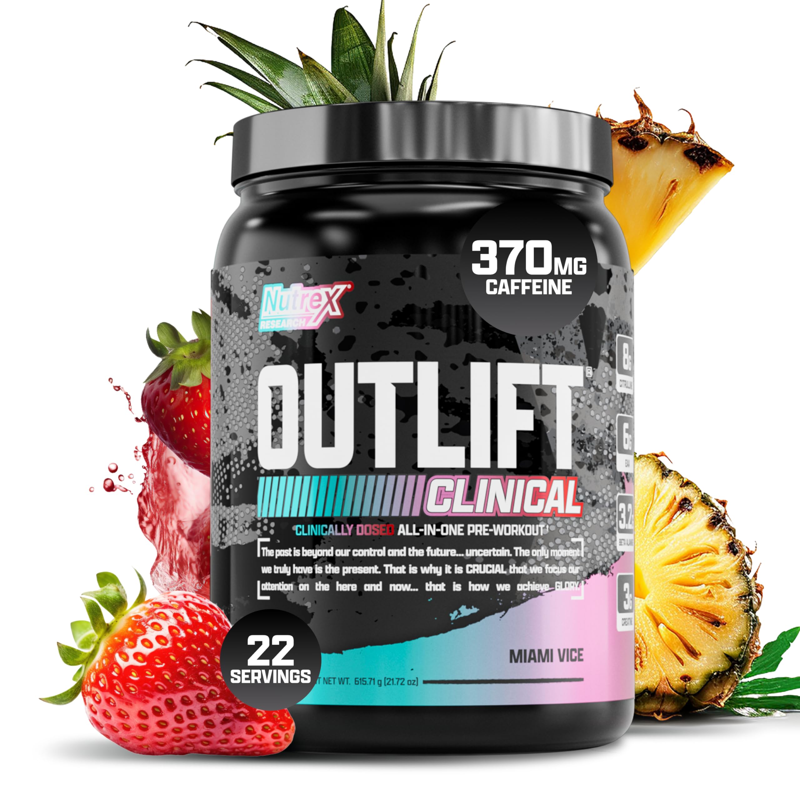 Nutrex Outlift envase frontal mostrando diseño y sabor Miami Vice piña y coco