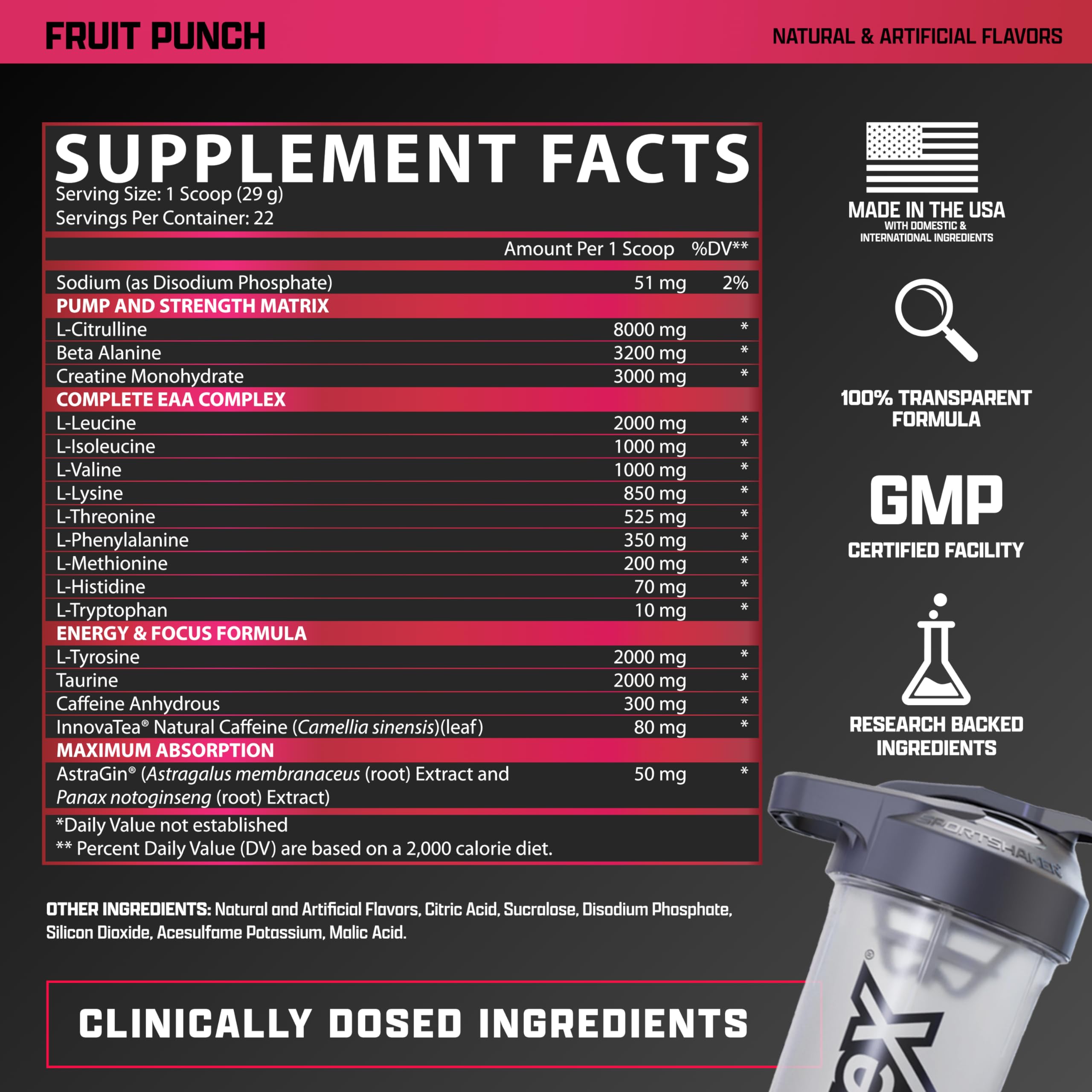 Nutrex Outlift vaso mezclado en uso, energía y enfoque preentreno