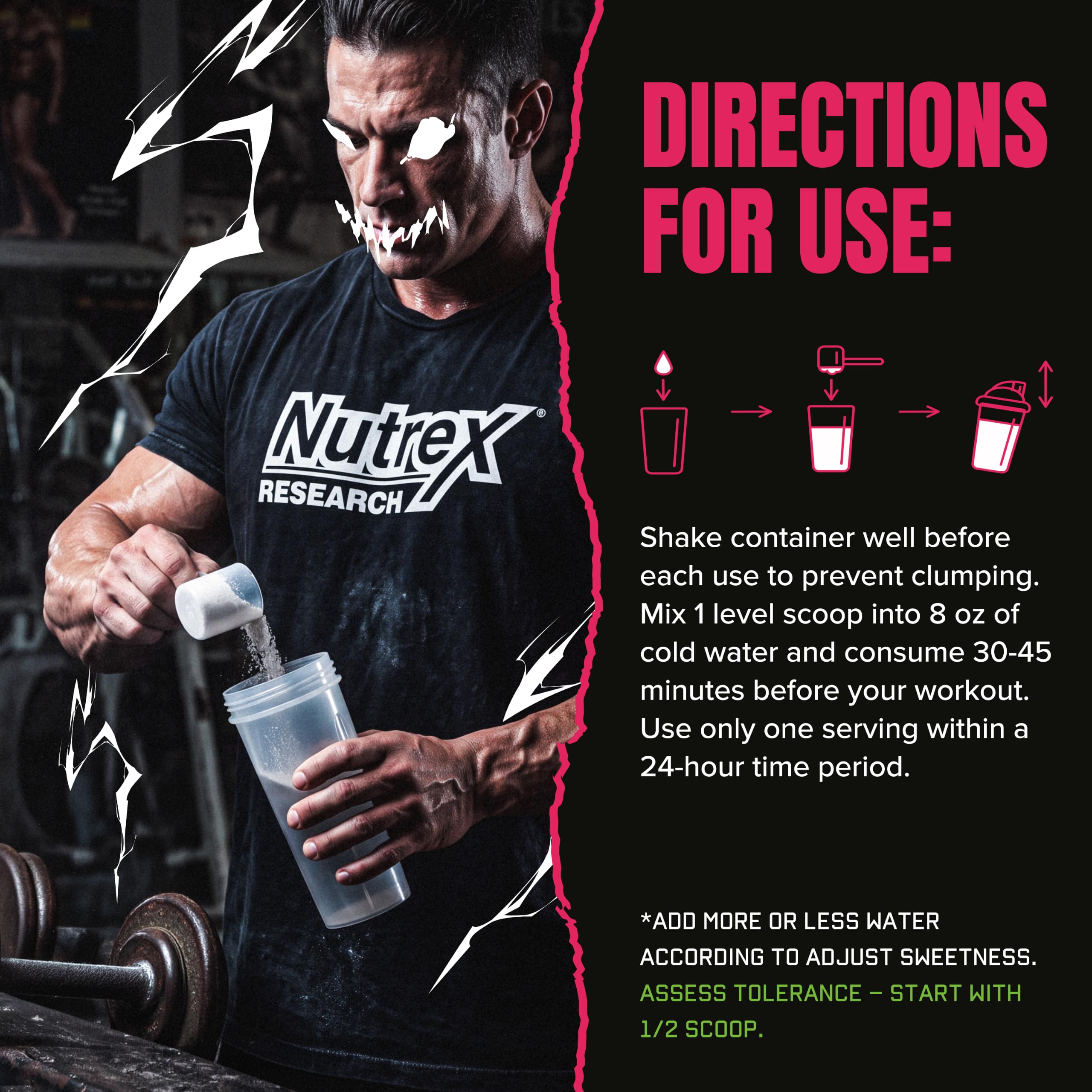 Nutrex Outrage etiqueta con ingredientes destacando estimulantes y beneficios