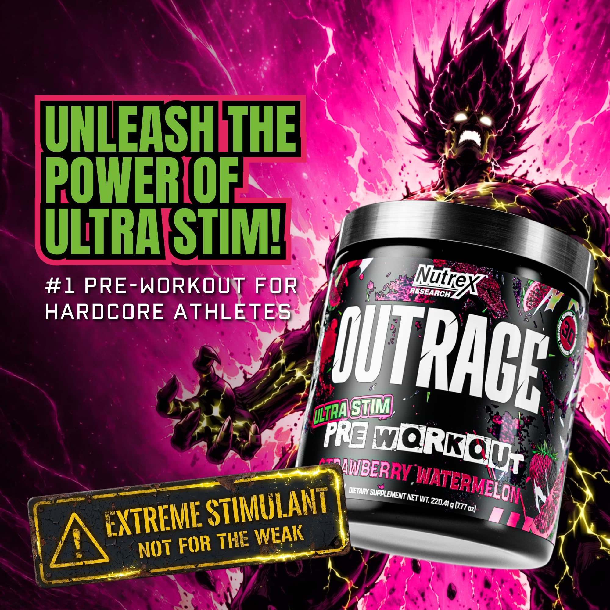 Nutrex Outrage polvo en close-up texturizado que facilita mezclado rápido