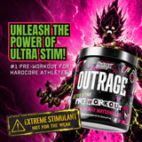 Nutrex Outrage polvo en close-up texturizado que facilita mezclado rápido