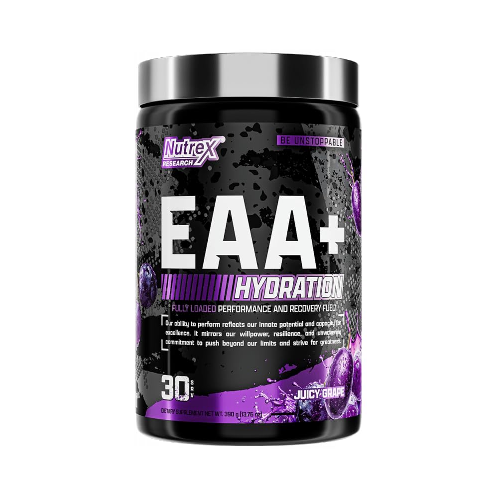 Nutrex Research vaso con bebida Juicy Grape listo para hidratar durante el entrenamiento