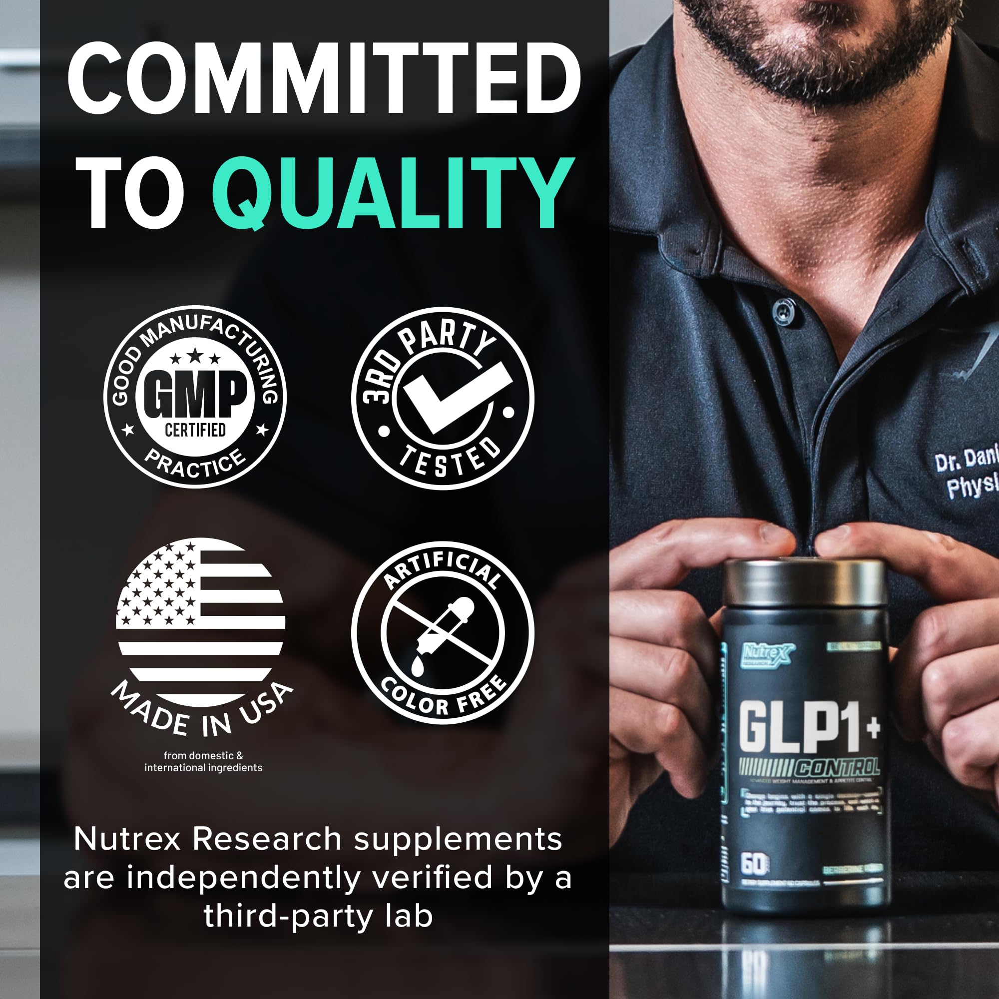 Nutrex Research GLP-1 close-up de ingredientes que ilustra formulación y pureza