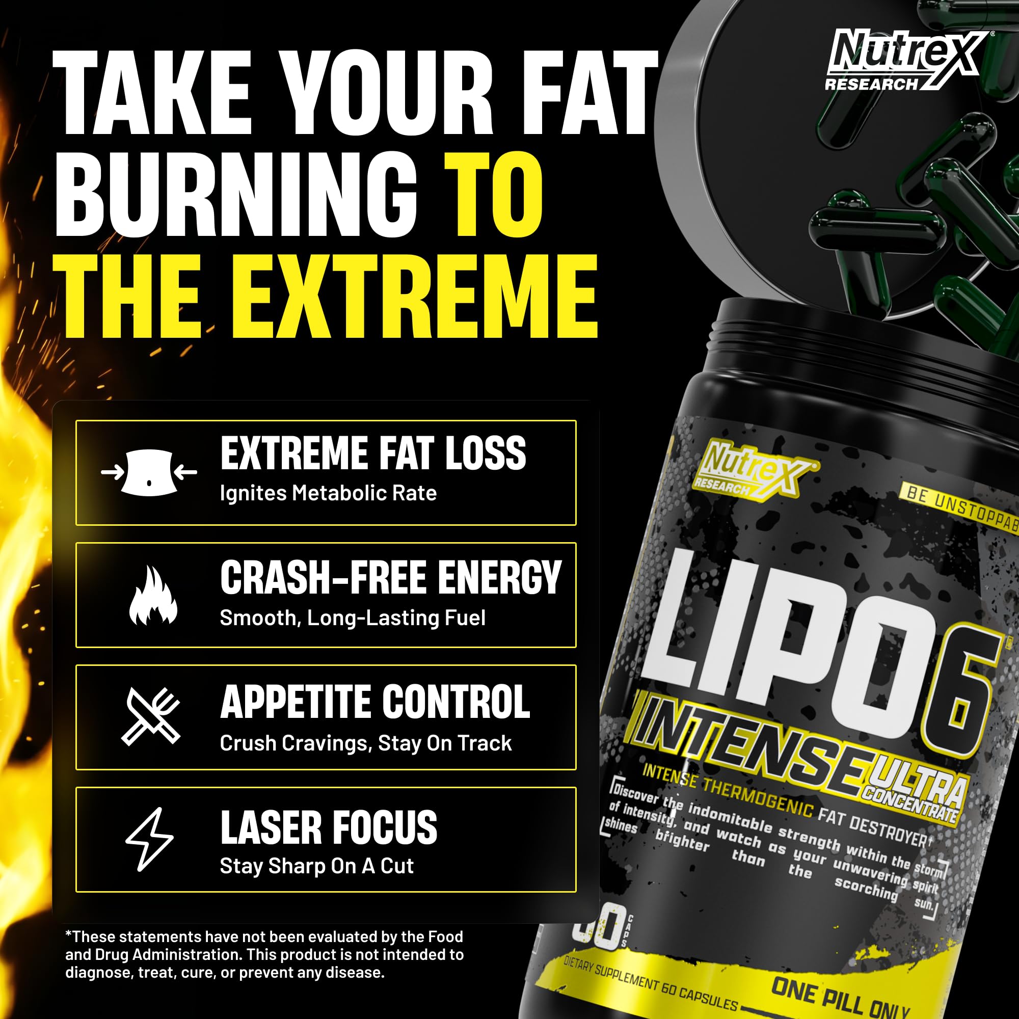 Nutrex Research Lipo6 Black primer plano de cápsulas para ver textura y calidad