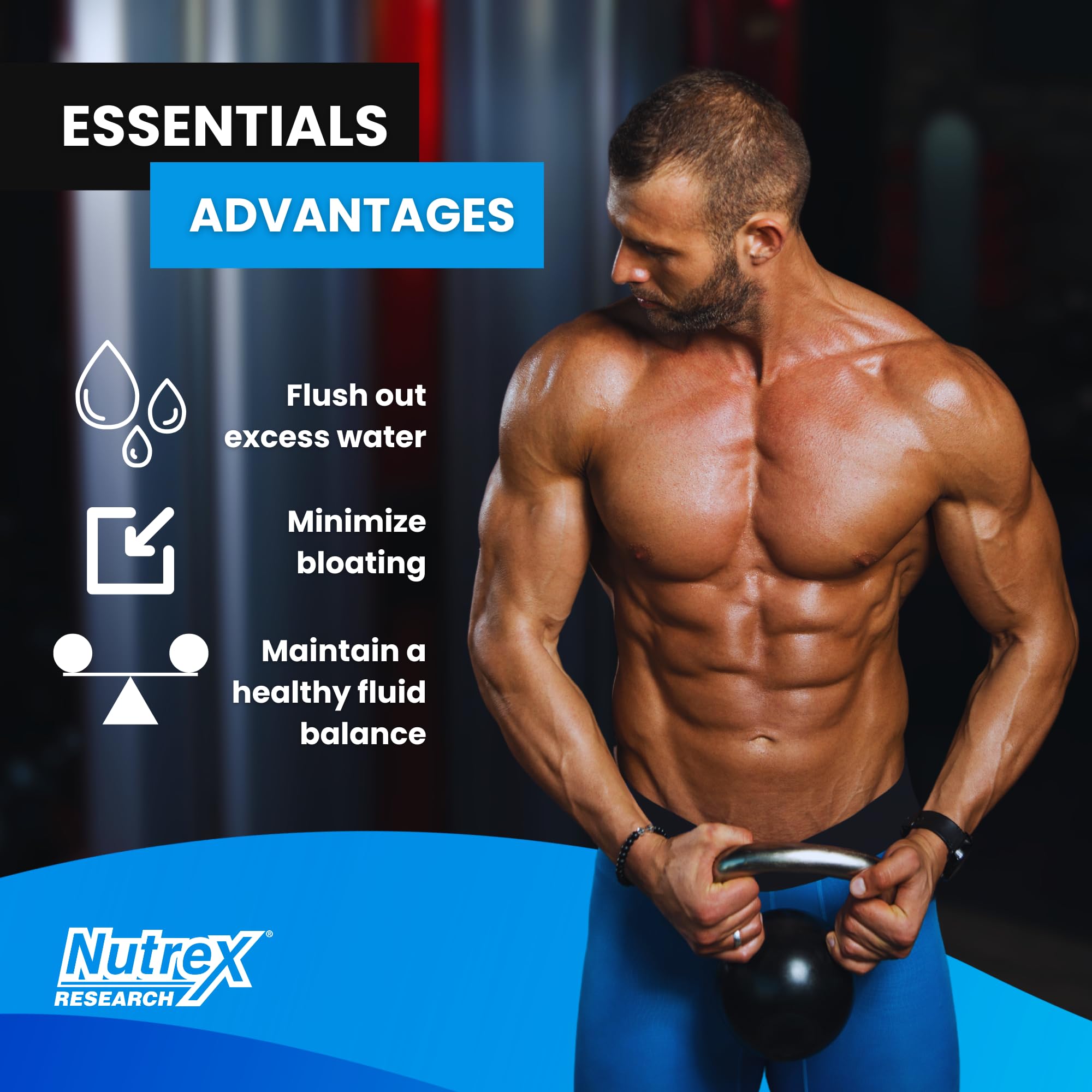 Nutrex Research envase junto a mano para mostrar escala real
