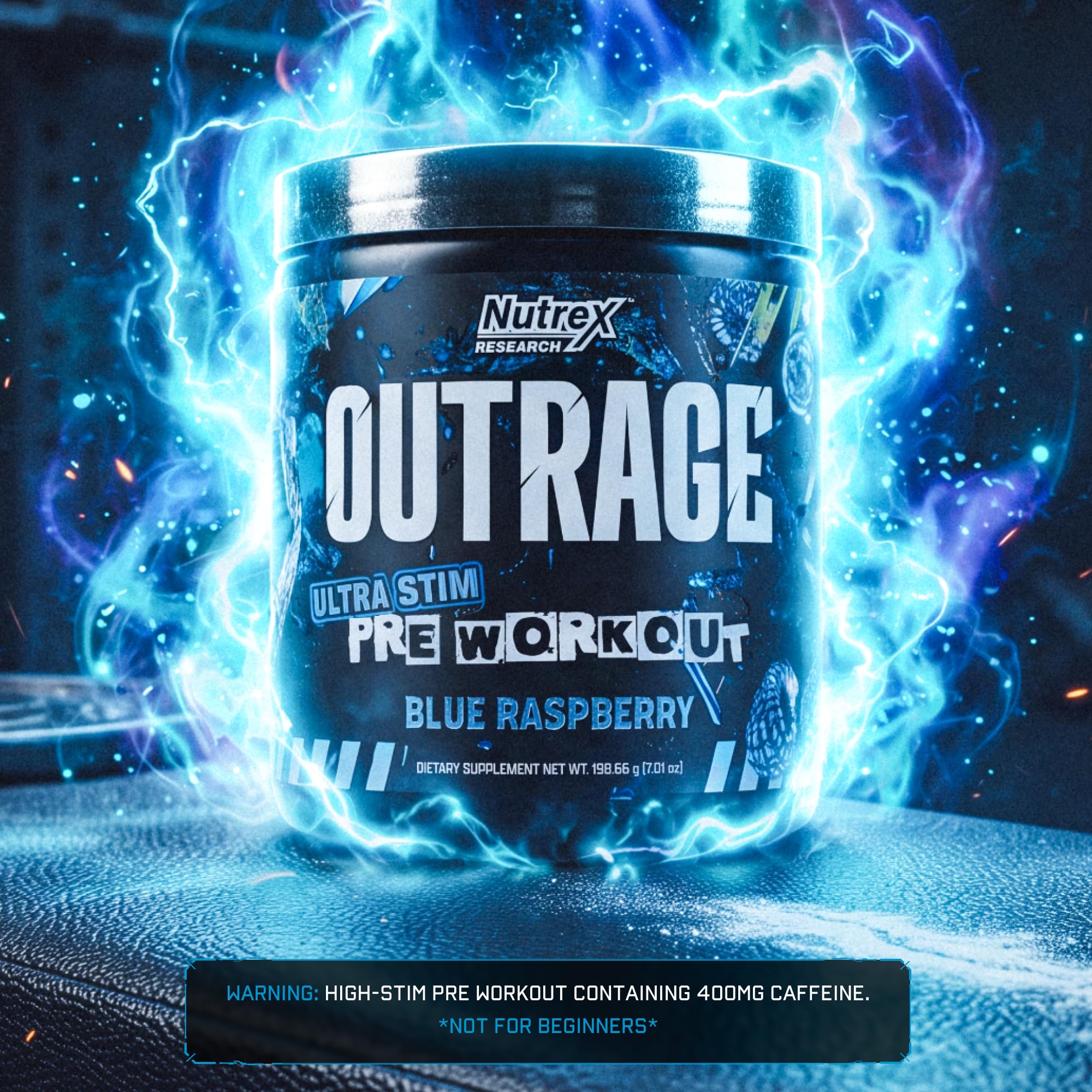 Nutrex Research Outrage Ultra polvo en primer plano para ver textura y pureza