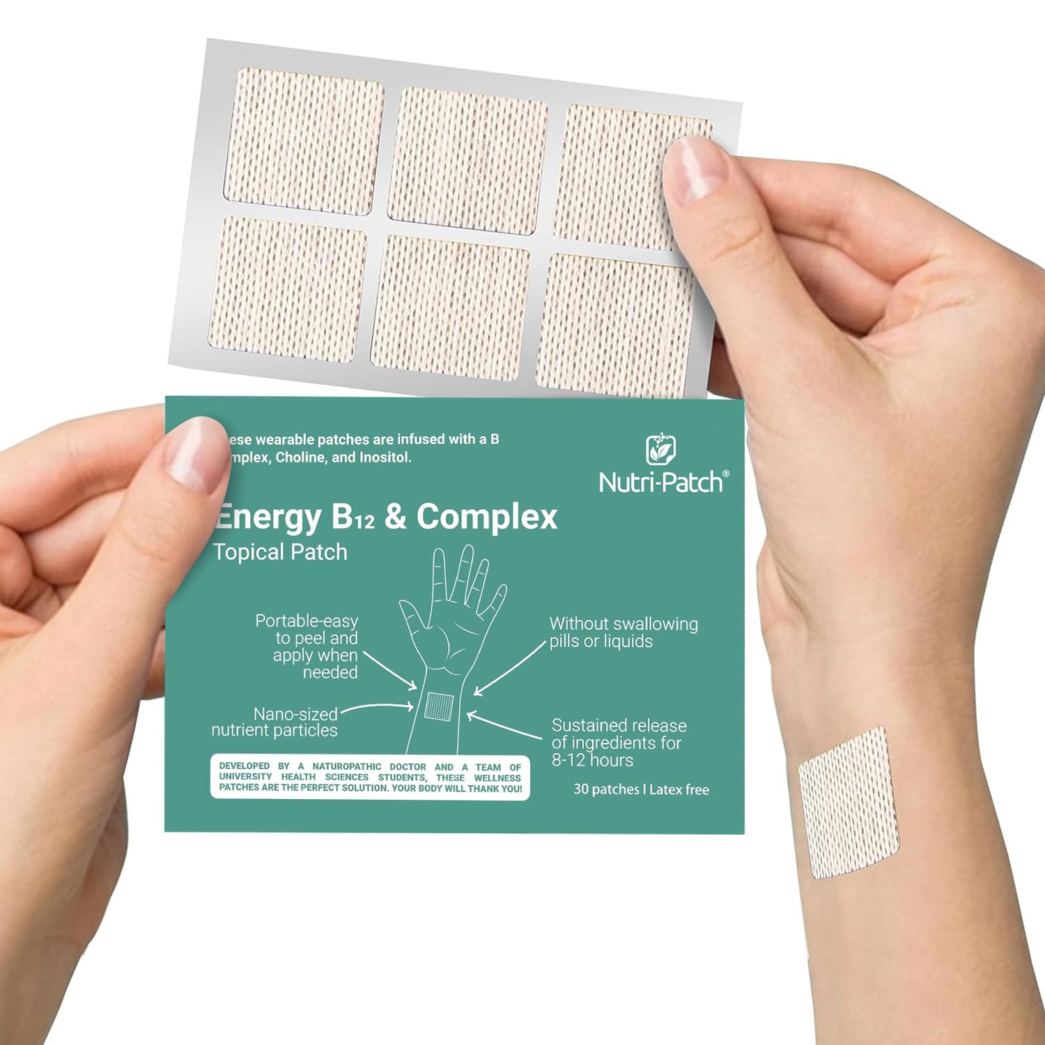 NUTRI-PATCH frente del empaque mostrando 30 unidades y conveniencia