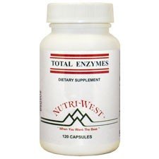 Nutri‑West Total ENZYMES vista frontal del envase, conveniente y sin gluten