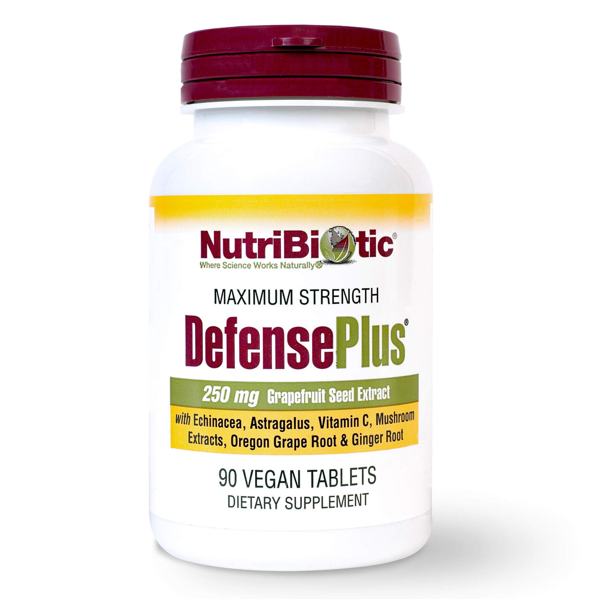 NutriBiotic paquete frontal mostrando DefensePlus y beneficios claros