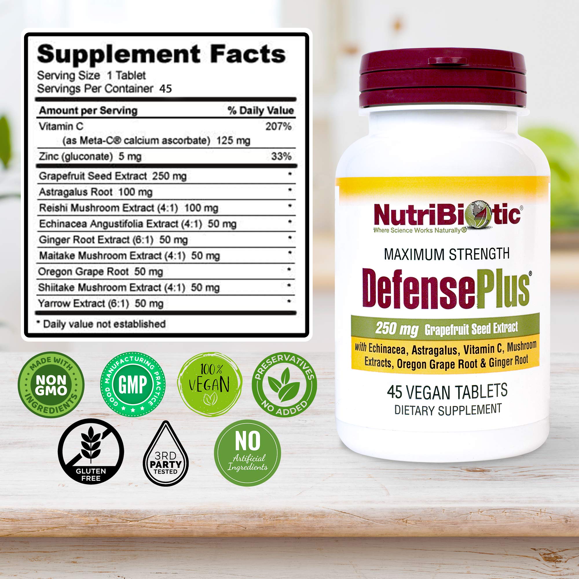 NutriBiotic DefensePlus comparación de tamaño de tabletas para referencia de uso