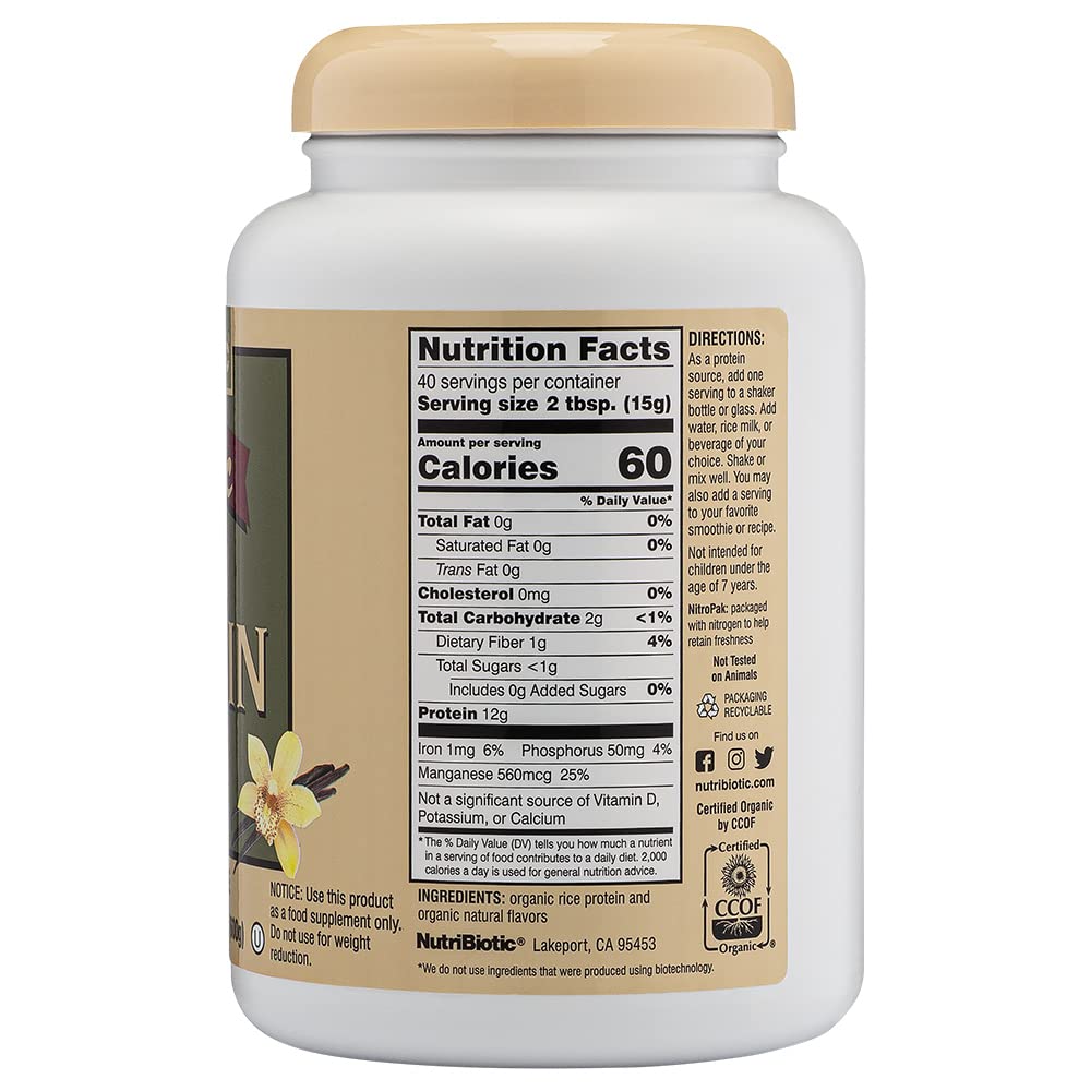 NutriBiotic detalle de etiqueta con certificados orgánico y kosher