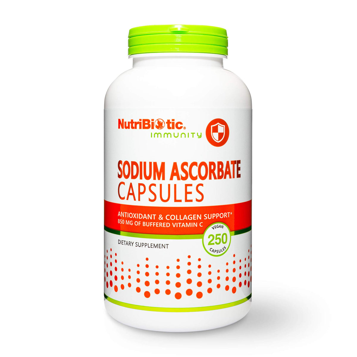 NutriBiotic envase frontal mostrando 250 cápsulas y beneficio de tolerancia digestiva