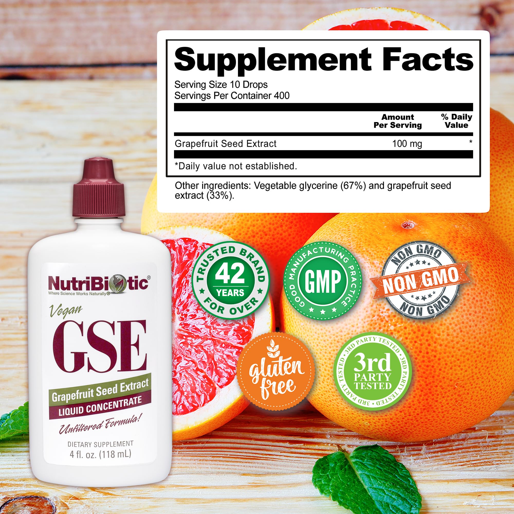 NutriBiotic etiqueta con ingredientes y beneficios visibles para verificación